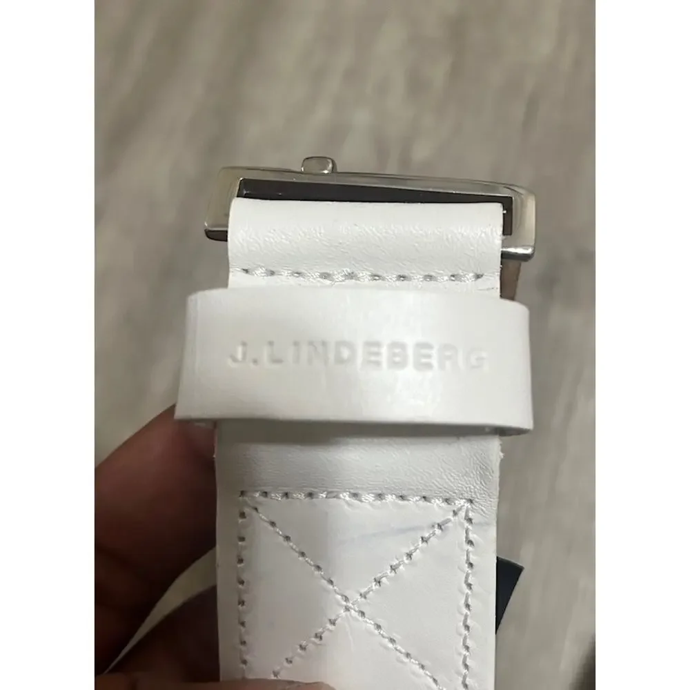 J.Lindeberg Woven Stretch Golf Belt Red Cream White Leather Italy Size 36 100cm